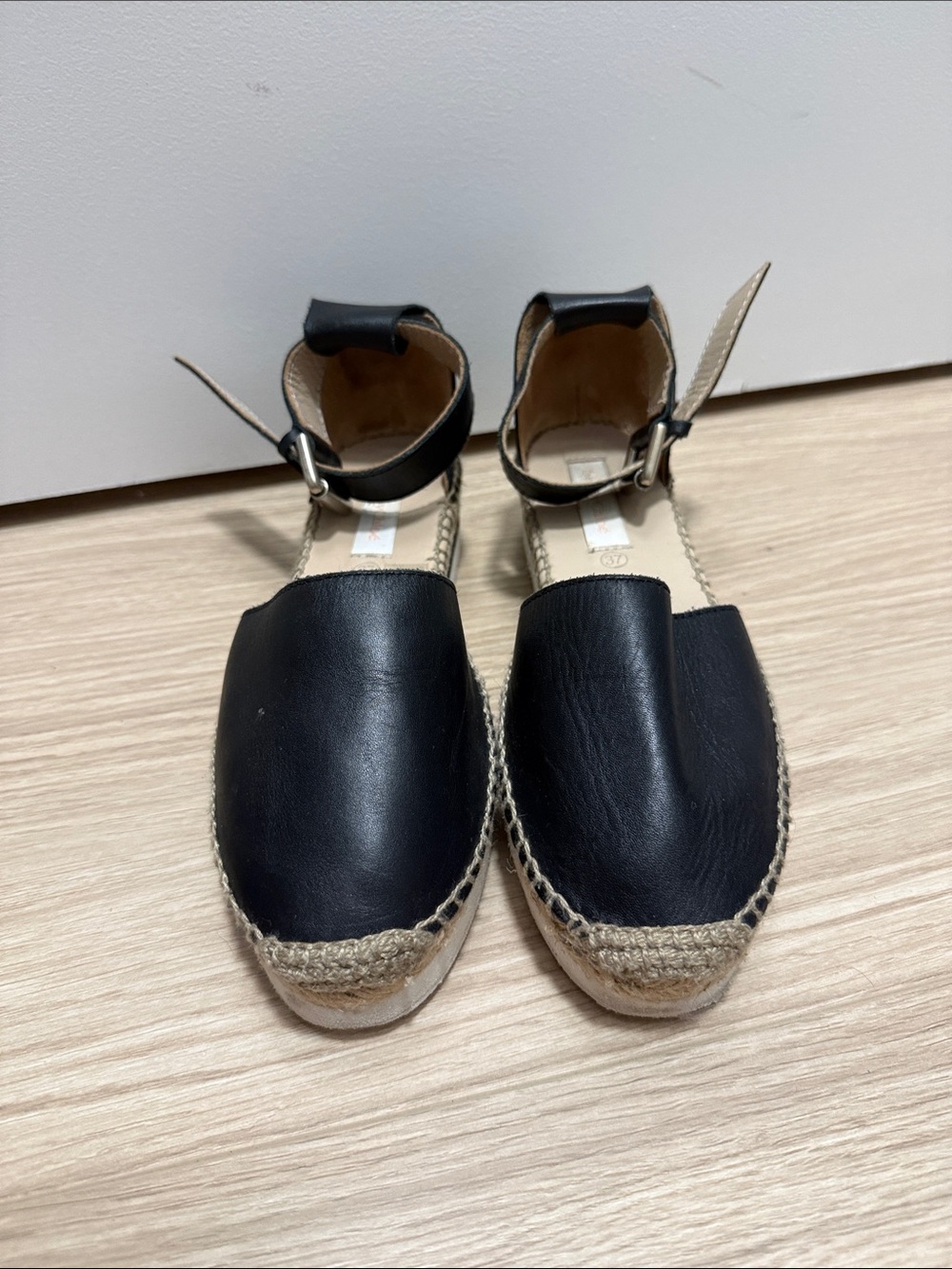 See By Chloe Black Leather Espadrille Sandals with Ankle Strap